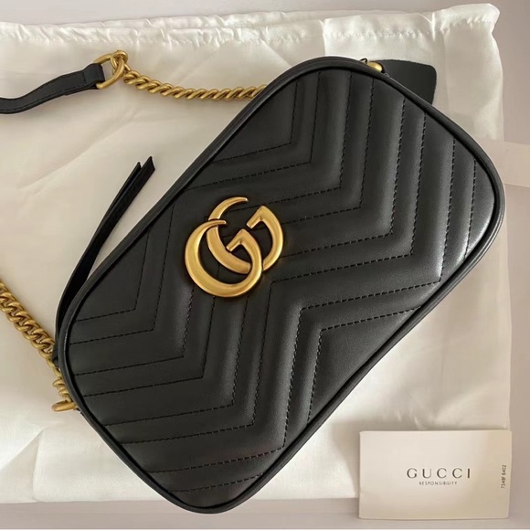 🥃Gucci GG Marmont matelassé mini bag black leather - Picture 1 of 10